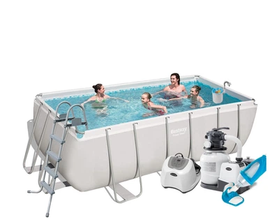 Каркасний басейн Bestway 8124 л 412х201х122 см з насосом 6000 л/год сходами тентом підстилкою Сірий (IP-171071)