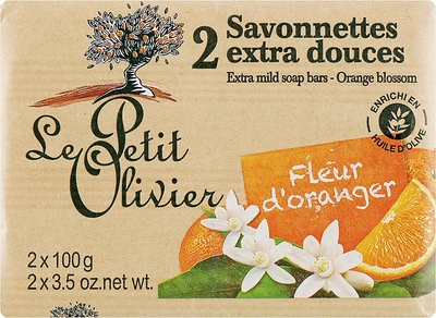 Мыло экстранежное, с экстрактом цветка апельсина - Le Petit Olivier 2 extra mild soap bars-Orange blossom 2x100g (22675-26494)