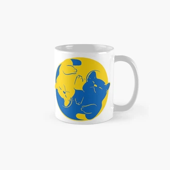 Белая кружка (чашка) с принтом "Украинские коты Инь и Ян (синий и желтый) 3"