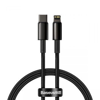 Кабель быстрой зарядки «Type-C to Lightning» Baseus Tungsten Gold PD 20W Fast Charge 1m, чёрный (CATLWJ-01)