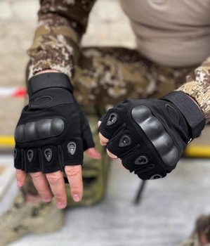 Тактические перчатки беспалые Oakley (велорукавицы, моторукавицы) Черные М 18-20 см.