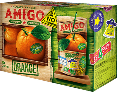Упаковка нектару Amigo Апельсин 0.2 л х 8 шт (5319990227348)