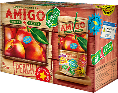 Упаковка нектару Amigo Персик 0.2 л х 8 шт (5319990227355)