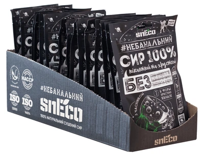 snEco "Класичний з часником", коробка 15 пачок 30г - сир сушений хрусткий