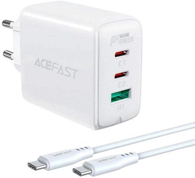 Сетевое зарядное устройство AceFast A13 Charger+Cable Type-C+Tupe-C 65W White