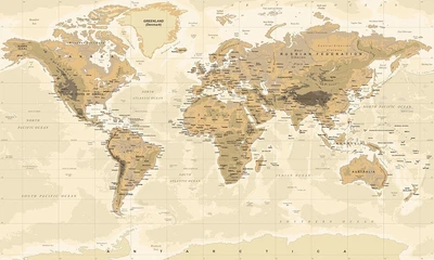 Широкоформатная физическая бежевая карта мира 1.5х0.9м, баннер