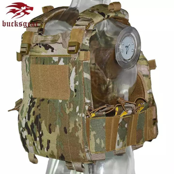 Плитоноска-тактический быстросъемный военный жилет BUCKSGEAR MULTICAM с подсумками под шесть рожков , лазерная резка системы MOLLE Multicam VTM-045