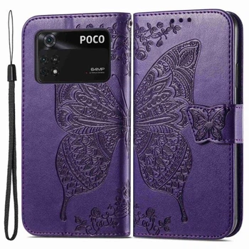 Чехол-книжка с рисунком UniCase Butterfly Pattern для Xiaomi Poco M4 Pro 4G - Purple