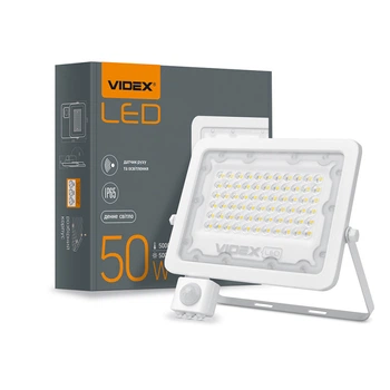 LED прожектор VIDEX F2e 50W 5000K с датчиком движения и освещенности VL-F2e505W-S 26266