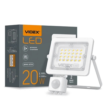 LED прожектор VIDEX F2e 20W 5000K с датчиком движения и освещенности VL-F2e205W-S 26264
