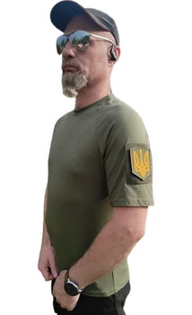 Військова футболка з шевронами герба та прапора України Розмір L 50 хакі 120164