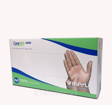 Перчатки Care 365 Виниловые неопудренные размер M 100 шт. прозрачные