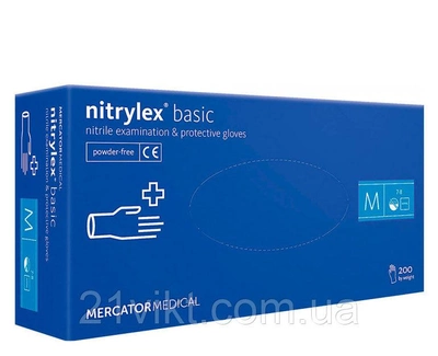 Перчатки Nitrylex basic медицинские нитриловые размер М 200шт Синие