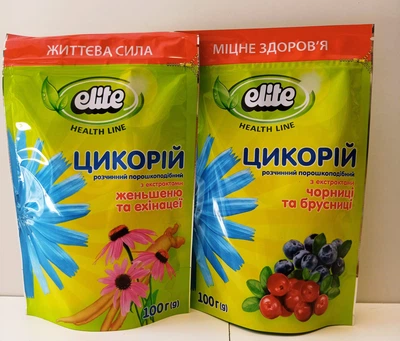 Упаковка растворимого цикория Elite Элит с черникой, брусникой, женьшенем и эхинацеей, 2шт по 100г
