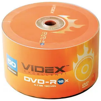 Компакт-диск Videx DVD-R 4.7Gb 16x, 50 шт в упаковке (21023)