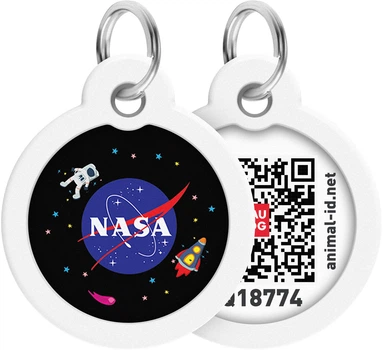 Адресник для собак и котов металлический WAUDOG Smart ID c QR паспортом "NASA", круг, Д 30 мм (230-0147Collar)