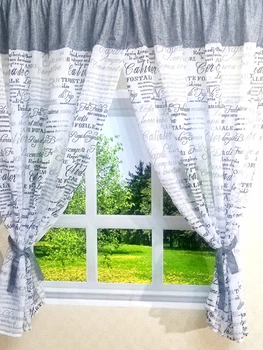 Кухня тюль Лен "Серые надписи" 350х160