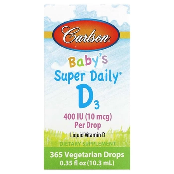 Вітамін D3 для дітей, 10 мкг (400 МО), Carlson Labs, Super Daily, 10,3 мл