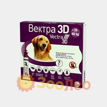 Капли Ceva Vectra 3D — инсектоакарицидные для собак весом от 25-40 кг, 3 пипетки
