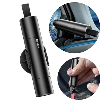 Спасательный набор молоток стеклобой и нож для ремня безопасности Baseus Sharp Tool. Black