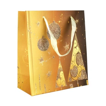 Сумочка Бумажная NewYear Gold Тale Золотая сказка Ёлки 21х18х8,5 см Золотой (20828)
