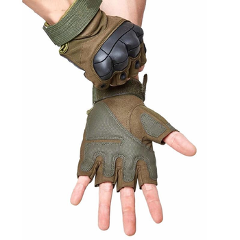 Перчатки мужские Tactical Gloves тактические спортивные военные штурмовые кожаные хаки без пальцев (33-0107)