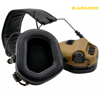 Навушники для стрільби Тактичні Мікрофон Кріплення на шолом Активні COYOTE EARMOR M32 Коричневий