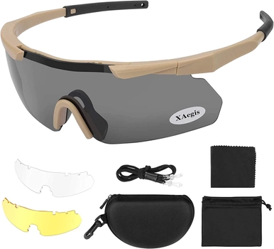 Тактические защитные очки Xaegistac с 3 линзами (Khaki Frame)