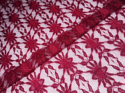 Ткань Гипюр стрейчевый Дубай, бордовый, пог. м. (г1/8, 1505114, цв4)