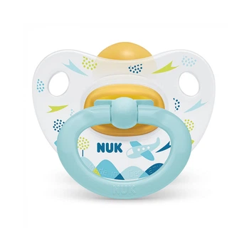 Пустышка Nuk Happy Kids Самолет, 0-6 мес., голубая (3952326)