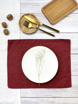 Льняной сервировочный коврик (ланчмат) TouchableLinen 1 шт 40х50 см Вишневый Подставка под тарелку