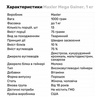 Гейнер Maxler Mega Gainer 1000 г