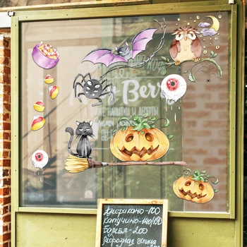 Наклейки на Хеллоуїн Halloween матова (гарбуз павук кіт кажан мітла декор хеллоуин) Набір М 1100х500мм