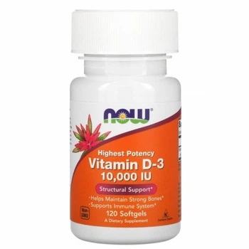 Витамин Д3, Vitamin D-3, Now Foods, 10 000 МЕ, 120 капсул. (NOW-00376)