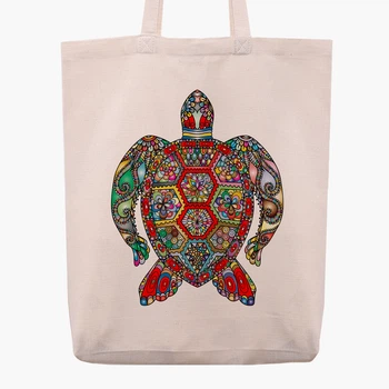 Эко сумка Морская черепаха (Sea turtle) (9227-3806-WTD) бежевая з широким дном