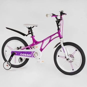 Дитячий велосипед магнієвий CORSO ELIT 18" EL-40011 2-х колісний магнієві диски, ручні дискові гальма, дод. колеса, дзвінок, Зібраний НА 75%