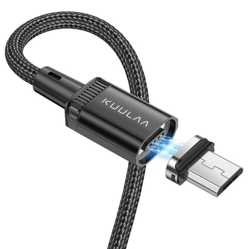 Магнитный кабель USB to microUSB (2м) провод с плоским коннектором для зарядки и передачи данных Android телефона смартфона KUULAA (KL-X25-M) Black