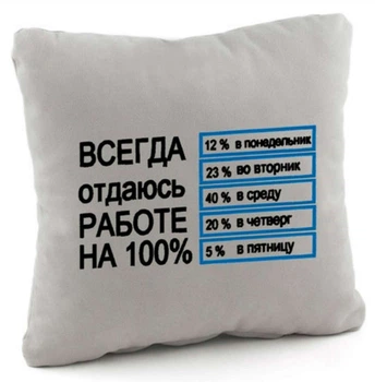 Подушка Всегда отдаюсь работе на 100 % Серая