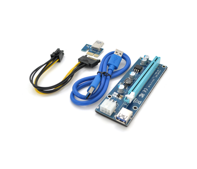 Riser PCI-EX, x1-x16, 6-pin, SATA-6pin , USB 3.0 AM-AM 0,6 м (Синій), конденсатори P5K