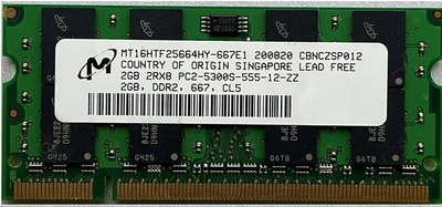 Оперативная память Micron SoDimm 2Gb DDR2 667MHz PC2-5300 CL5 (MT16HTF25664HY-667E1) Б\у