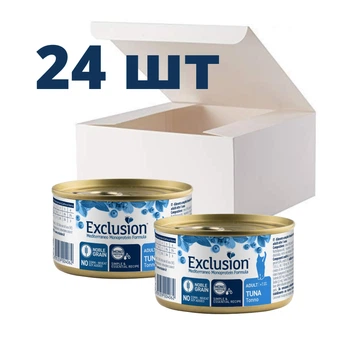 Упаковка вологого корму для котів Exclusion Adult Tuna з тунцем 85г 24шт