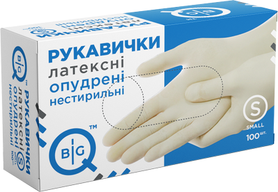Перчатки медицинские BigQ нестерильные латексные смотровые опудренные S 100 шт (8859705100353)