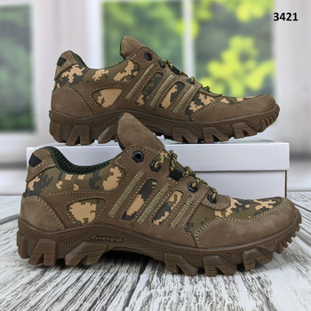 Тактические военные кроссовки коричневые кожаные с пиксельным камуфляжем р 40 (26,5 см) 3421