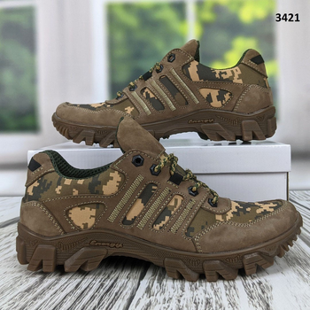 Тактические военные кроссовки коричневые кожаные с пиксельным камуфляжем р 44 (29,5 см) 3421