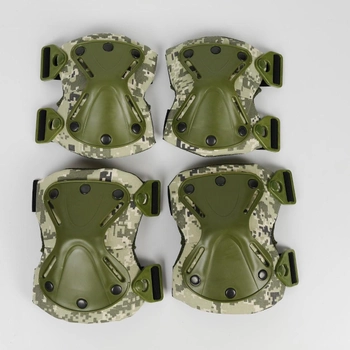 Комплект наколенники + налокотники с быстрым сбросом тактические для армии ЗСУ, Защитные Быстросъемные Пиксельный камуфляж