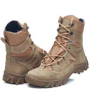 Берці демісезонні черевики тактичні чоловічі, туфлі тактичні чоловічі берці, натуральна шкіра та кордура, розмір 45, Bounce ar. TB-K-1245, колір койот