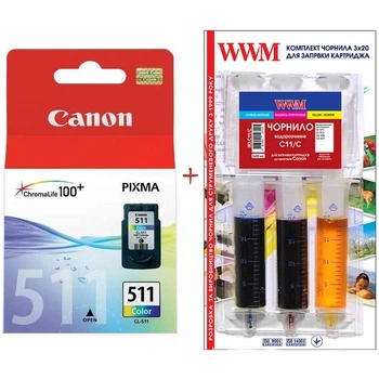 Картридж Canon Pixma MP230/MP250/MP270 CL-511C + заправний набір Color (Set511-inkC)