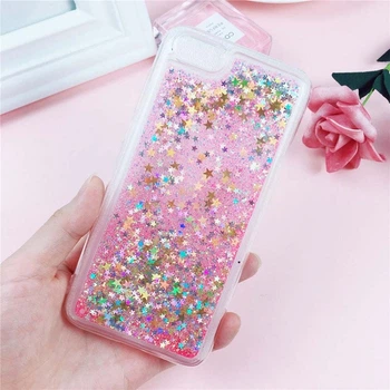 Чехол Glitter для Iphone 5 / 5s / SE Бампер Жидкий блеск звезды розовый