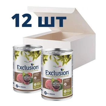Упаковка вологого корму для собак Exclusion Adult Turkey з індичкою 400г 12шт