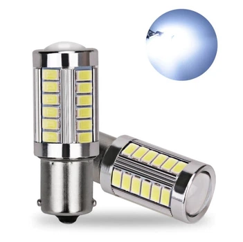Светодиодная лампа с цоколем 1156 BA15s P21W 33SMD 5630 12V Белая с драйвером и линзой Autoexpect (11275)